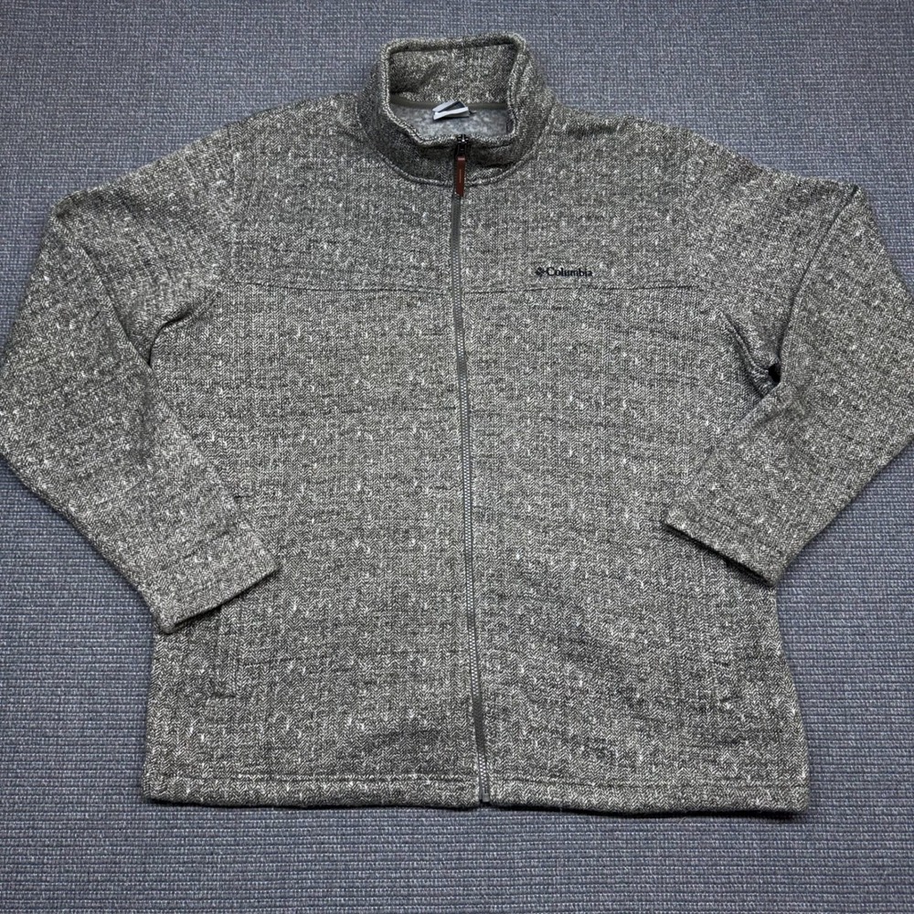 Columbia Mens Grey Marled Sweater Knit Full Zip Fleece Jacket XXL XO9323